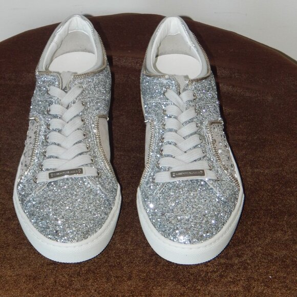 Alessandro Dell’ Acqua Leather Lace-up Glitter Rhinestone Sneaker Shoe US 9B NIB - Picture 4 of 11